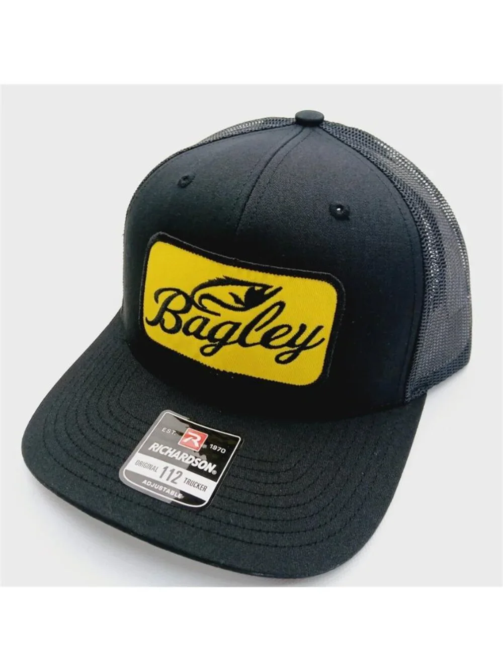 Retro Bagley Bait Co Embroidered Patch Trucker Hat Black Richardson 112 Angler